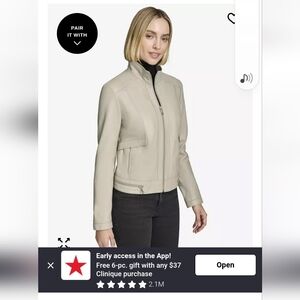 Andrew Marc Rowan Women's Neutral Beige Stand Collar Leather Jacket Size Large